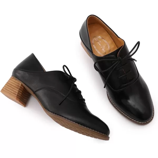 Mona flying Women's Leather Mid Chunky Heel Oxfords Lace up Dress Pumps Shoes for Ladies
