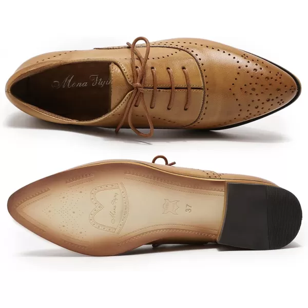 Mona flying Women's Leather Perforated Lace-up Oxfords Brogue Derby Shoes for Ladies