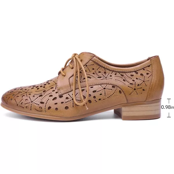 Mona flying Women's Leather Perforated Lace-up Oxfords Brogue Derby Shoes for Ladies