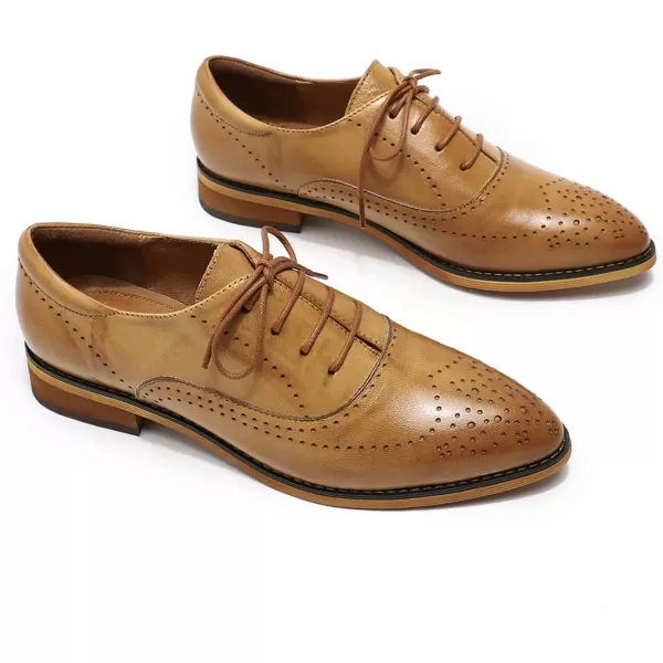Mona flying Women's Leather Perforated Lace-up Oxfords Brogue Derby Shoes for Ladies