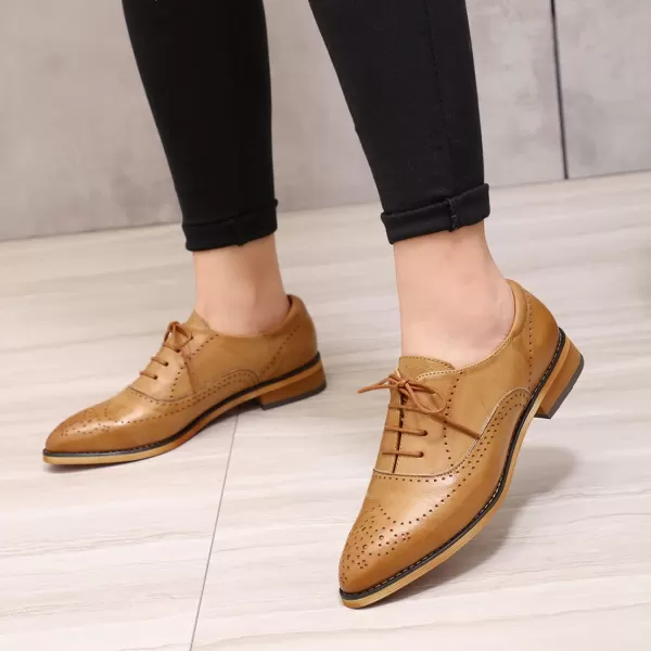 Mona flying Women's Leather Perforated Lace-up Oxfords Brogue Derby Shoes for Ladies