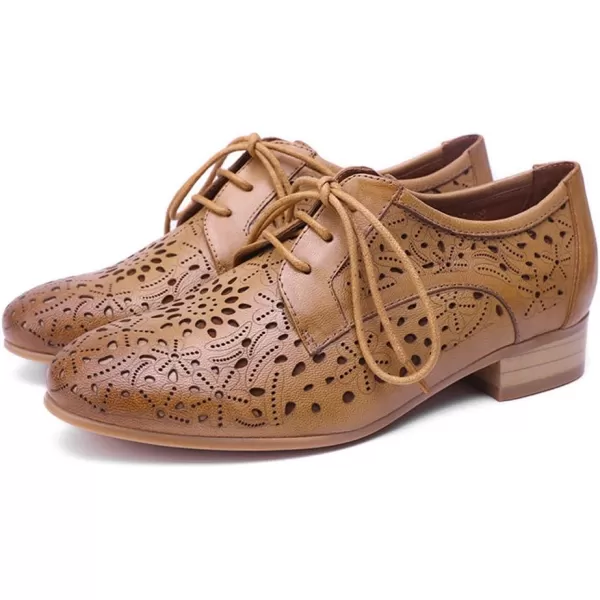 Mona flying Women's Leather Perforated Lace-up Oxfords Brogue Derby Shoes for Ladies