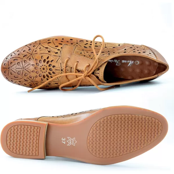 Mona flying Women's Leather Perforated Lace-up Oxfords Brogue Derby Shoes for Ladies
