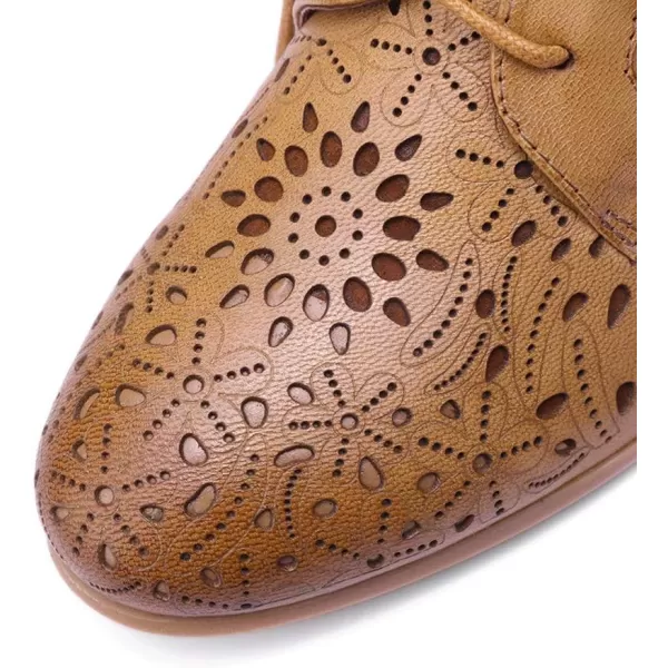 Mona flying Women's Leather Perforated Lace-up Oxfords Brogue Derby Shoes for Ladies