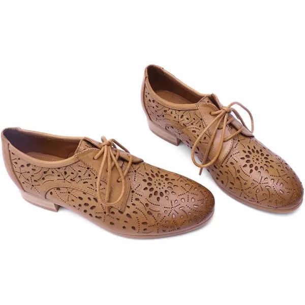 Mona flying Women's Leather Perforated Lace-up Oxfords Brogue Derby Shoes for Ladies