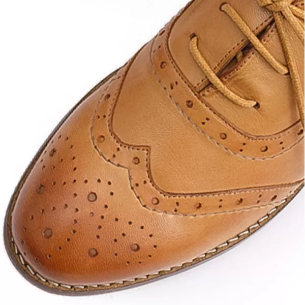 Mona flying Women's Leather Perforated Lace-up Oxfords Brogue Wingtip Derby Shoes for Ladies