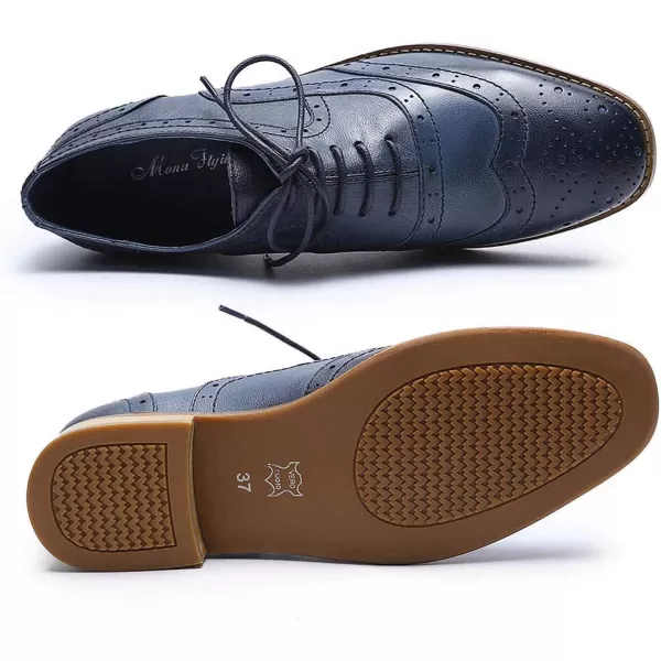 Mona flying Women's Leather Perforated Lace-up Oxfords Brogue Wingtip Derby Shoes for Ladies