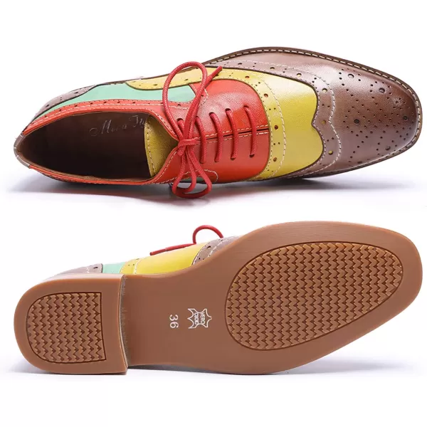 Mona flying Women's Leather Perforated Lace-up Oxfords Brogue Wingtip Derby Shoes for Ladies