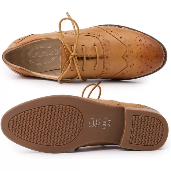 Mona flying Women's Leather Perforated Lace-up Oxfords Brogue Wingtip Derby Shoes for Ladies