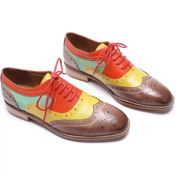 Mona flying Women's Leather Perforated Lace-up Oxfords Brogue Wingtip Derby Shoes for Ladies