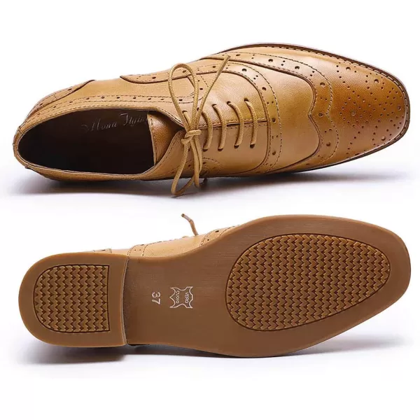 Mona flying Women's Leather Perforated Lace-up Oxfords Brogue Wingtip Derby Shoes for Ladies