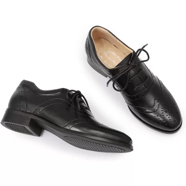 Mona flying Women's Leather Perforated Lace-up Oxfords Brogue Wingtip Derby Shoes for Ladies