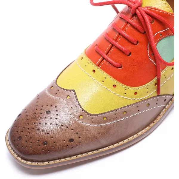 Mona flying Women's Leather Perforated Lace-up Oxfords Brogue Wingtip Derby Shoes for Ladies