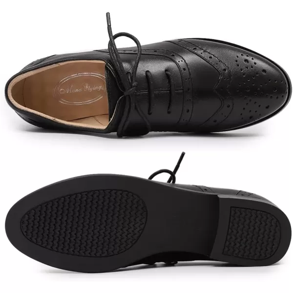 Mona flying Women's Leather Perforated Lace-up Oxfords Brogue Wingtip Derby Shoes for Ladies