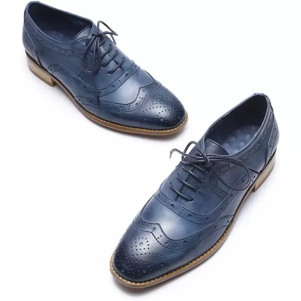 Mona flying Women's Leather Perforated Lace-up Oxfords Brogue Wingtip Derby Shoes for Ladies