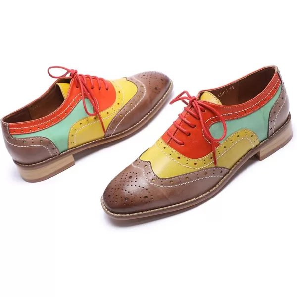 Mona flying Women's Leather Perforated Lace-up Oxfords Brogue Wingtip Derby Shoes for Ladies