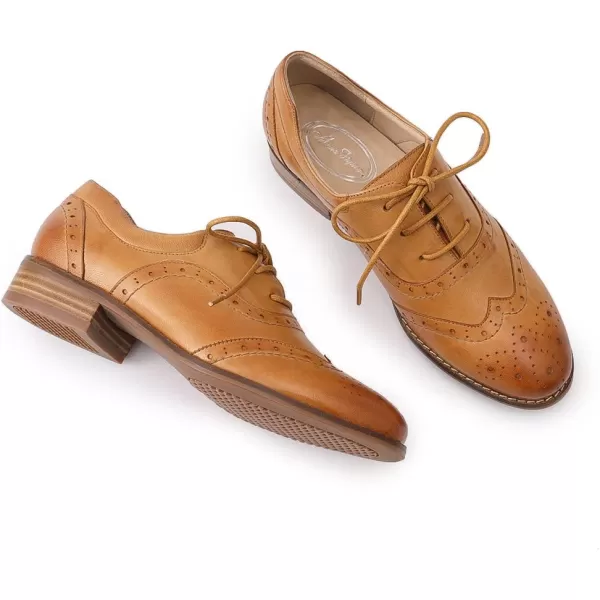 Mona flying Women's Leather Perforated Lace-up Oxfords Brogue Wingtip Derby Shoes for Ladies