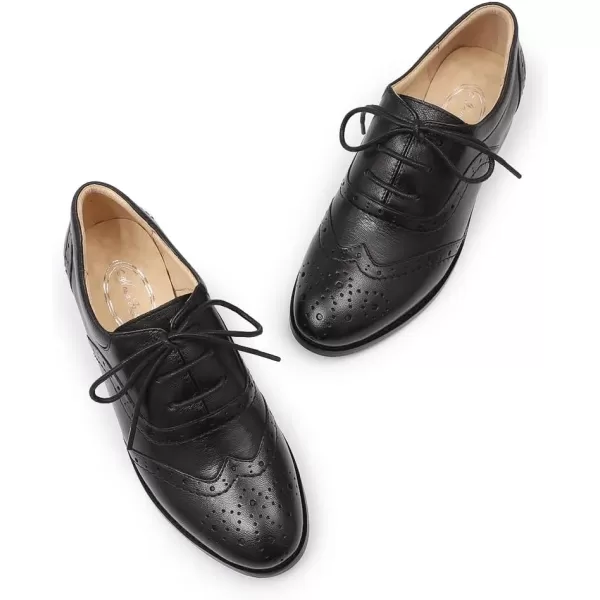 Mona flying Women's Leather Perforated Lace-up Oxfords Brogue Wingtip Derby Shoes for Ladies