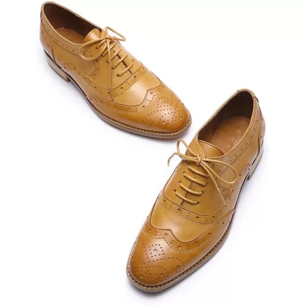 Mona flying Women's Leather Perforated Lace-up Oxfords Brogue Wingtip Derby Shoes for Ladies