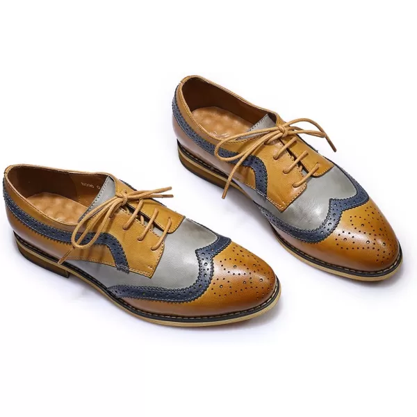 Mona flying Women's Leather Perforated Lace-up Oxfords Brogue Wingtip Derby Shoes for Ladies Women
