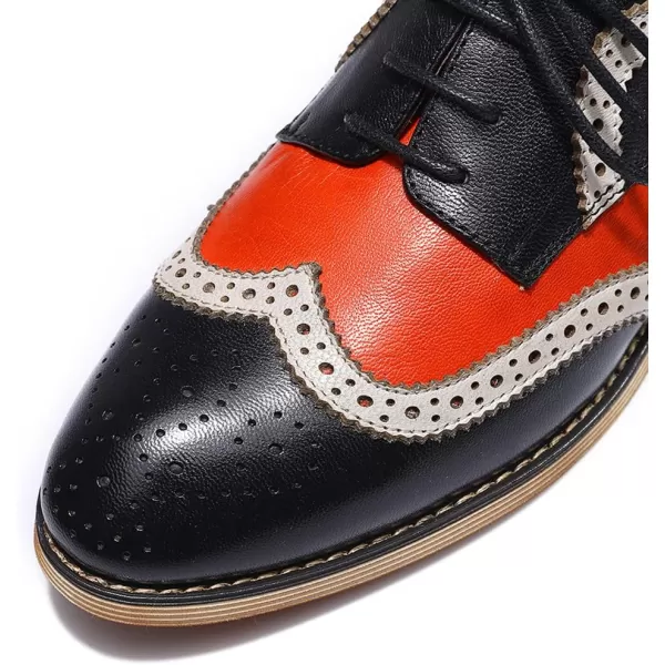 Mona flying Women's Leather Perforated Lace-up Oxfords Brogue Wingtip Derby Shoes for Ladies Women