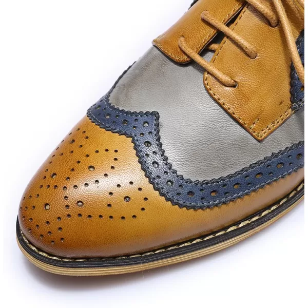 Mona flying Women's Leather Perforated Lace-up Oxfords Brogue Wingtip Derby Shoes for Ladies Women