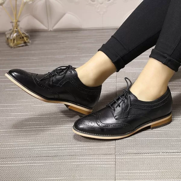 Mona flying Women's Leather Perforated Lace-up Oxfords Brogue Wingtip Derby Shoes for Ladies Women