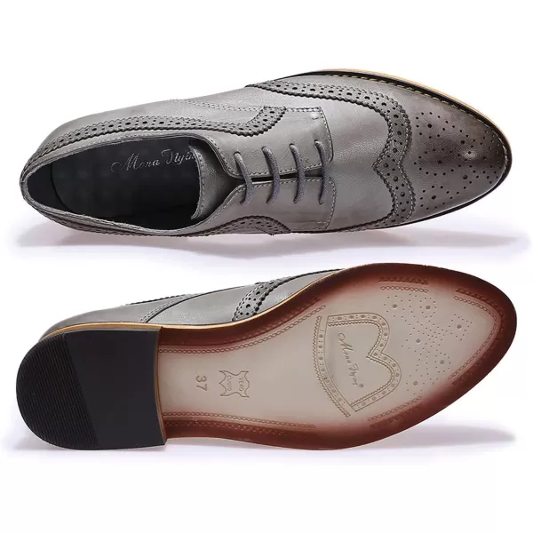 Mona flying Women's Leather Perforated Lace-up Oxfords Brogue Wingtip Derby Shoes for Ladies Women