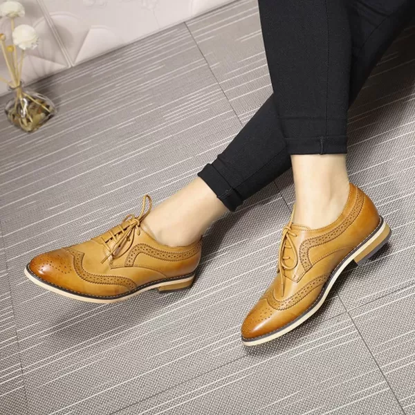 Mona flying Women's Leather Perforated Lace-up Oxfords Brogue Wingtip Derby Shoes for Ladies Women