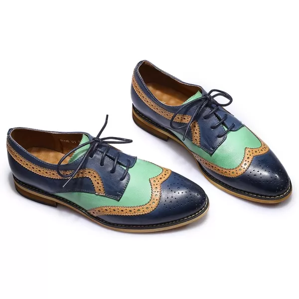 Mona flying Women's Leather Perforated Lace-up Oxfords Brogue Wingtip Derby Shoes for Ladies Women