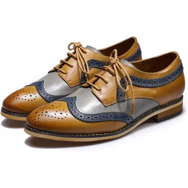 Mona flying Women's Leather Perforated Lace-up Oxfords Brogue Wingtip Derby Shoes for Ladies Women