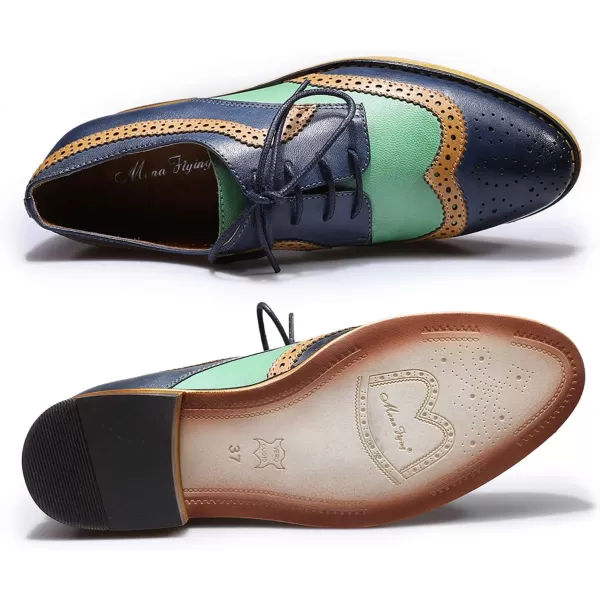 Mona flying Women's Leather Perforated Lace-up Oxfords Brogue Wingtip Derby Shoes for Ladies Women