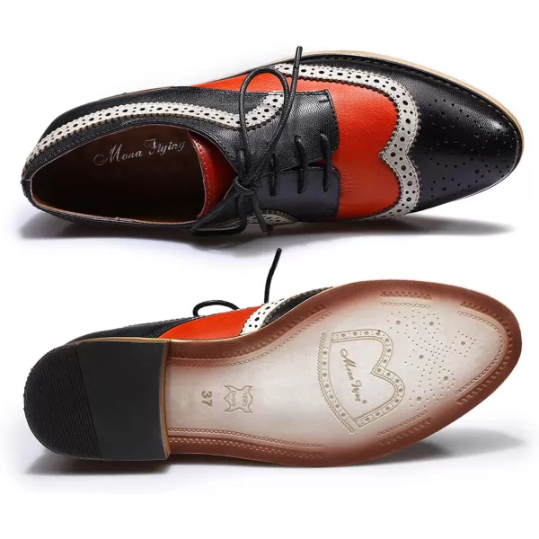 Mona flying Women's Leather Perforated Lace-up Oxfords Brogue Wingtip Derby Shoes for Ladies Women