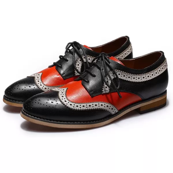 Mona flying Women's Leather Perforated Lace-up Oxfords Brogue Wingtip Derby Shoes for Ladies Women