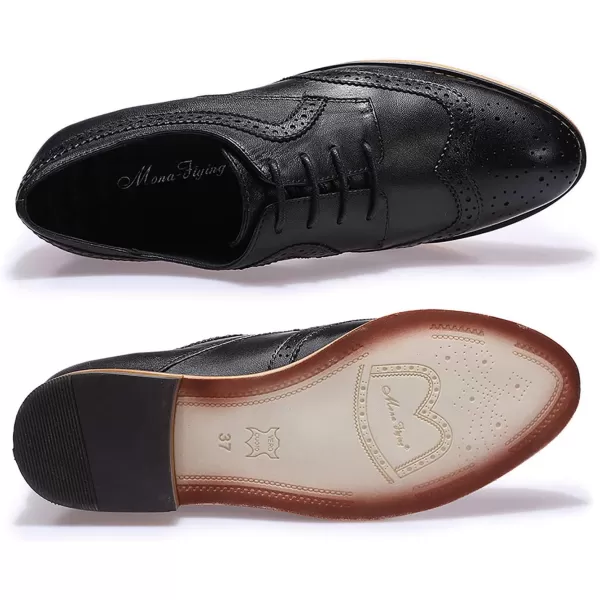 Mona flying Women's Leather Perforated Lace-up Oxfords Brogue Wingtip Derby Shoes for Ladies Women