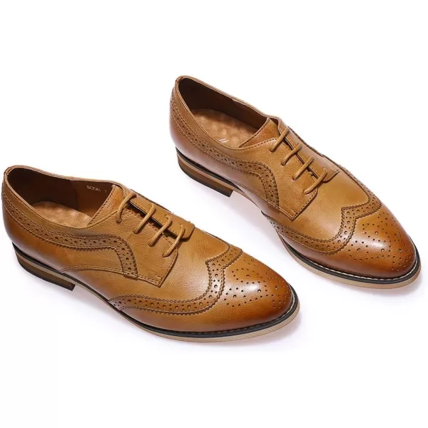 Mona flying Women's Leather Perforated Lace-up Oxfords Brogue Wingtip Derby Shoes for Ladies Women