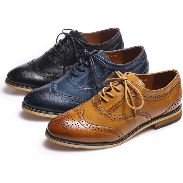 Mona flying Women's Leather Perforated Lace-up Oxfords Brogue Wingtip Derby Shoes for ladis Women