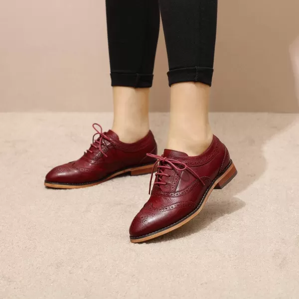 Mona flying Women's Leather Perforated Lace-up Oxfords Brogue Wingtip Derby Shoes for ladis Women