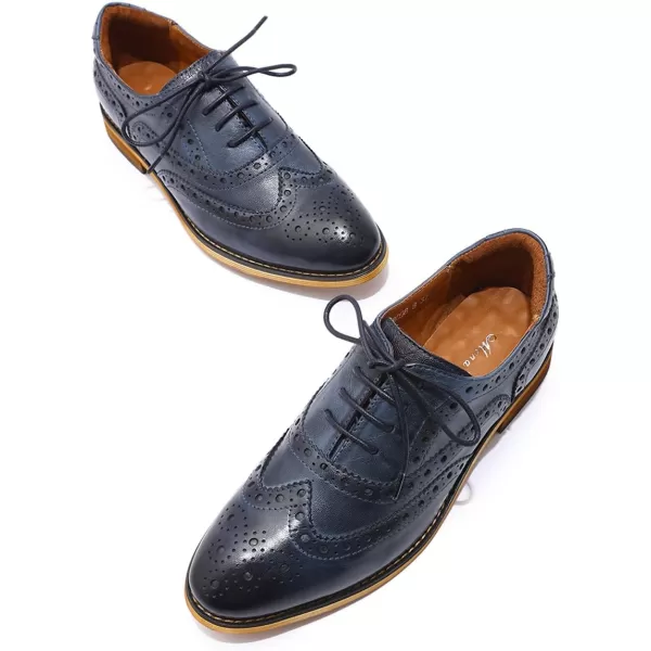 Mona flying Women's Leather Perforated Lace-up Oxfords Brogue Wingtip Derby Shoes for ladis Women