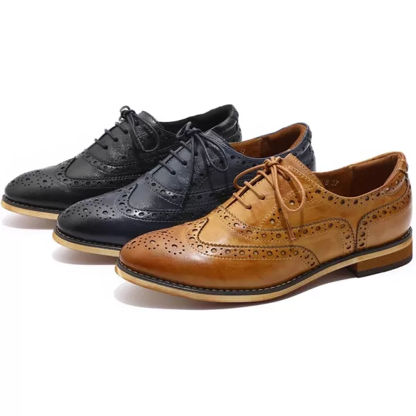 Mona flying Women's Leather Perforated Lace-up Oxfords Brogue Wingtip Derby Shoes for ladis Women