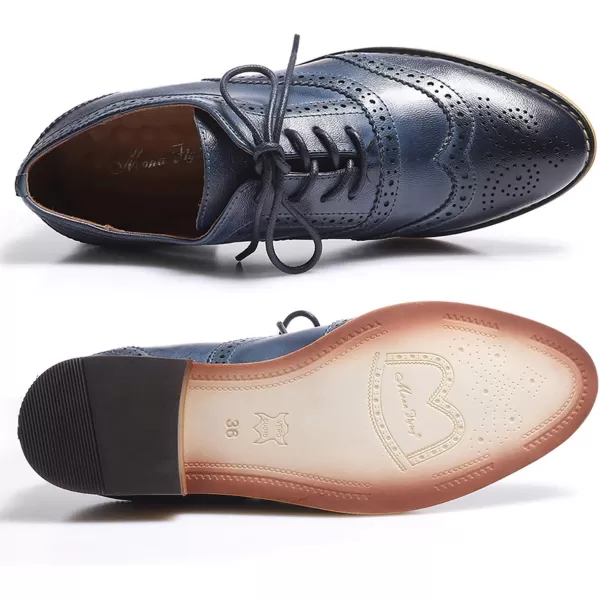 Mona flying Women's Leather Perforated Lace-up Oxfords Brogue Wingtip Derby Shoes for ladis Women