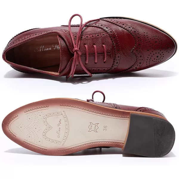 Mona flying Women's Leather Perforated Lace-up Oxfords Brogue Wingtip Derby Shoes for ladis Women