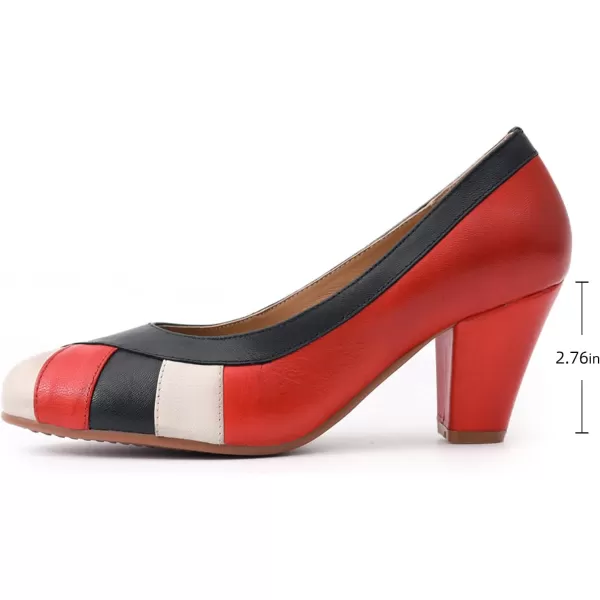 Mona flying Women's Leather Pump Med Heel Pointed Toe Office Dress Shoes for Ladies