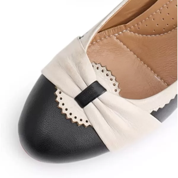 Mona flying Women's Leather Pump Med Heel Pointed Toe Office Dress Shoes for Ladies