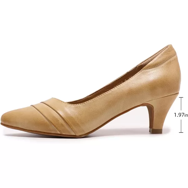Mona flying Women's Leather Pump Med Heel Pointed Toe Office Dress Shoes for Ladies