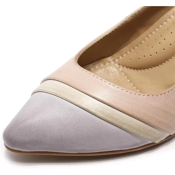 Mona flying Women's Leather Pump Med Heel Pointed Toe Office Dress Shoes for Ladies