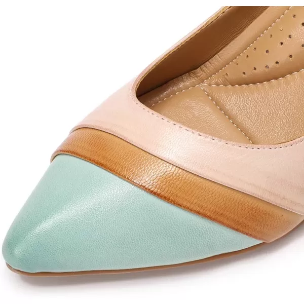 Mona flying Women's Leather Pump Med Heel Pointed Toe Office Dress Shoes for Ladies