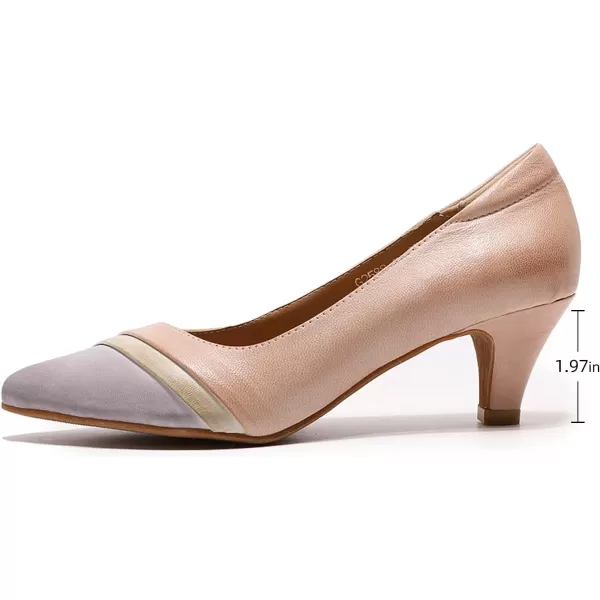 Mona flying Women's Leather Pump Med Heel Pointed Toe Office Dress Shoes for Ladies