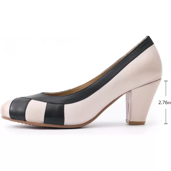 Mona flying Women's Leather Pump Med Heel Pointed Toe Office Dress Shoes for Ladies