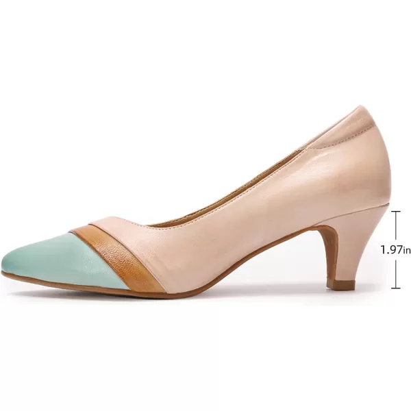 Mona flying Women's Leather Pump Med Heel Pointed Toe Office Dress Shoes for Ladies